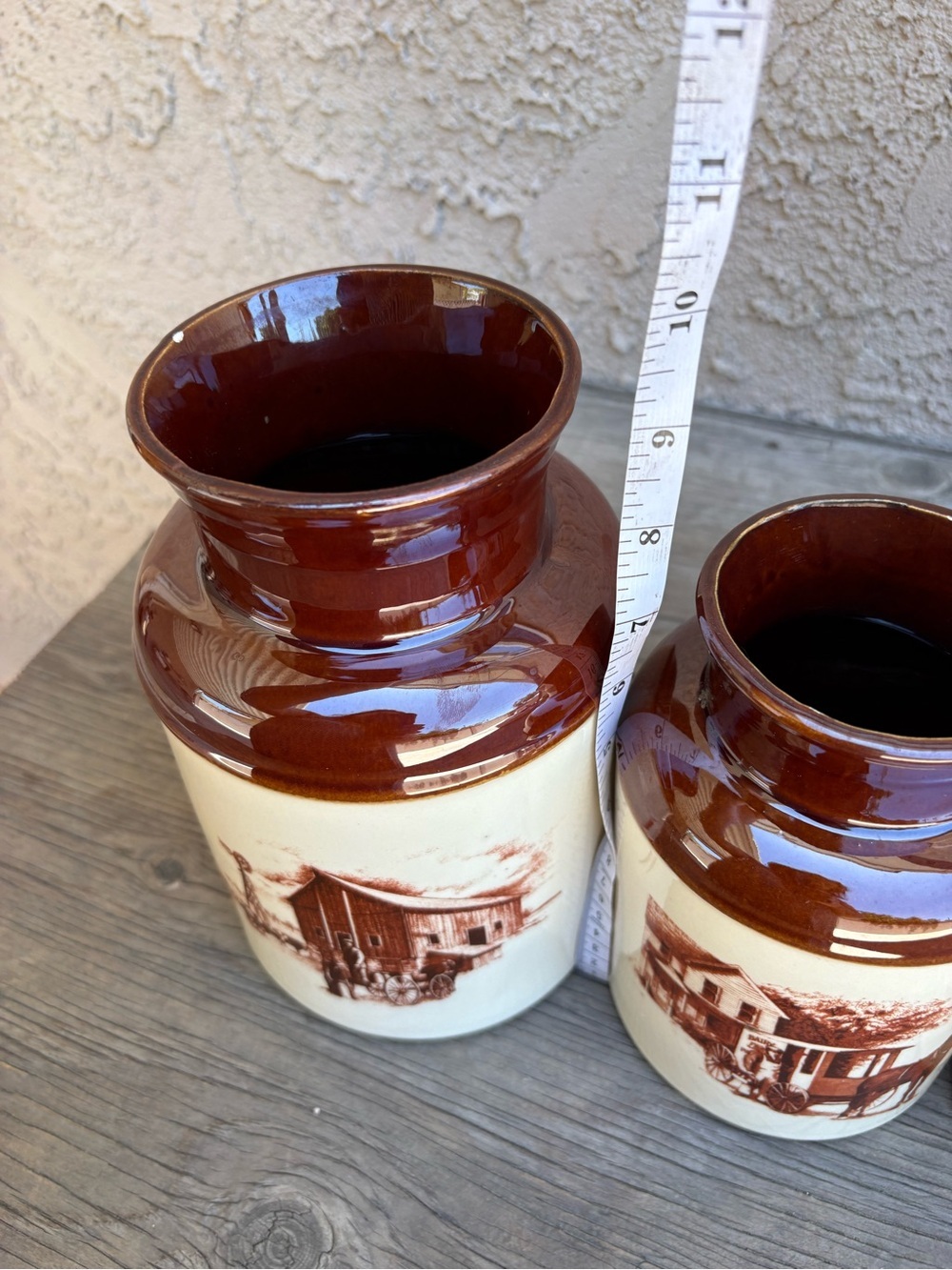 Vintage McCoy Pottery Canister Set Primitive Colonial Farmhouse Scene No Lids - Picture 10 of 12